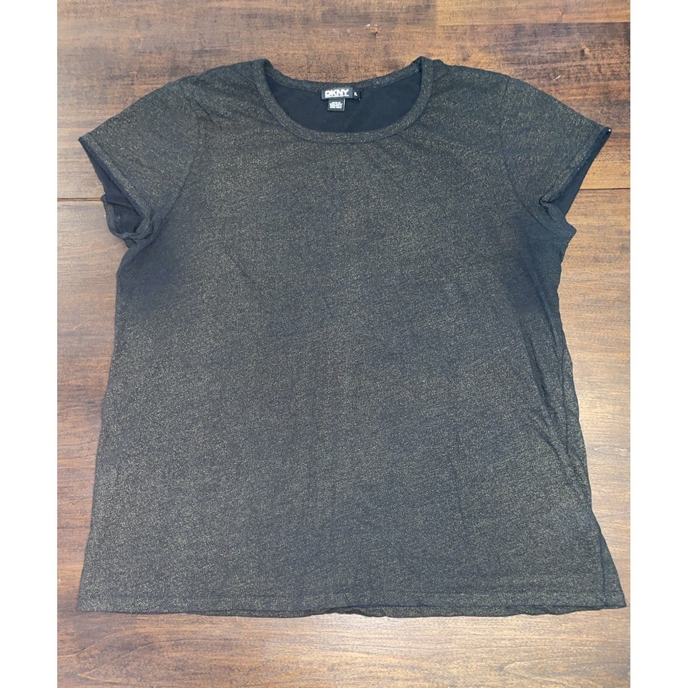 DKNY Women Size XL Sequin T-Shirt Top Blouse Brown Copper Stretch Pullover